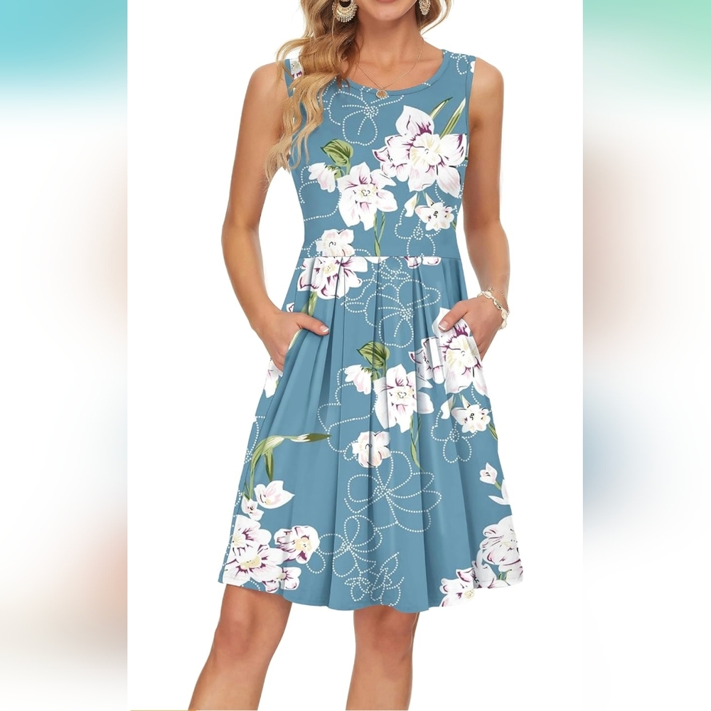 Women Summer Casual  Dresses Beach Cover up Plain Pleated